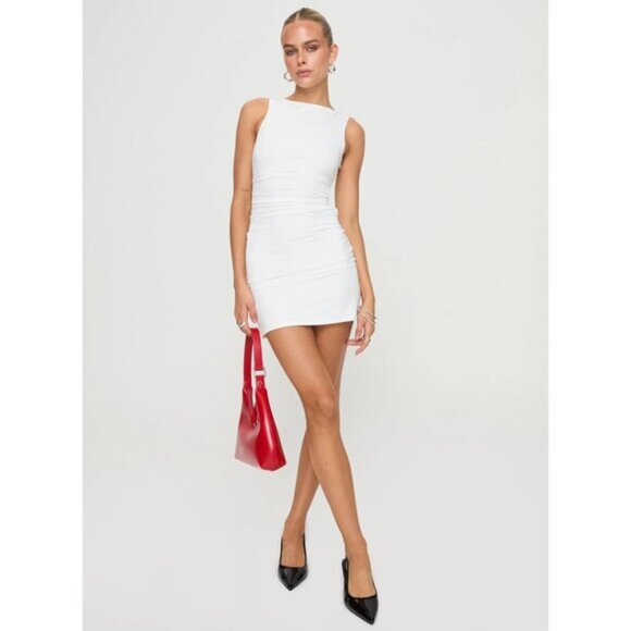 PRINCESS POLLY Eklund Ruched Jersey Minidress in White Size US 2 - Picture 7 of 9